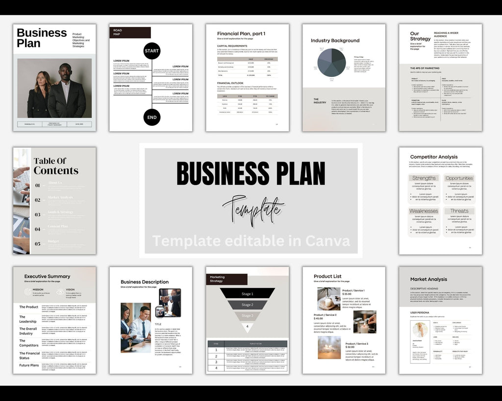Editable Business Plan Template, Canva Start Up Workbook (Digital Download)