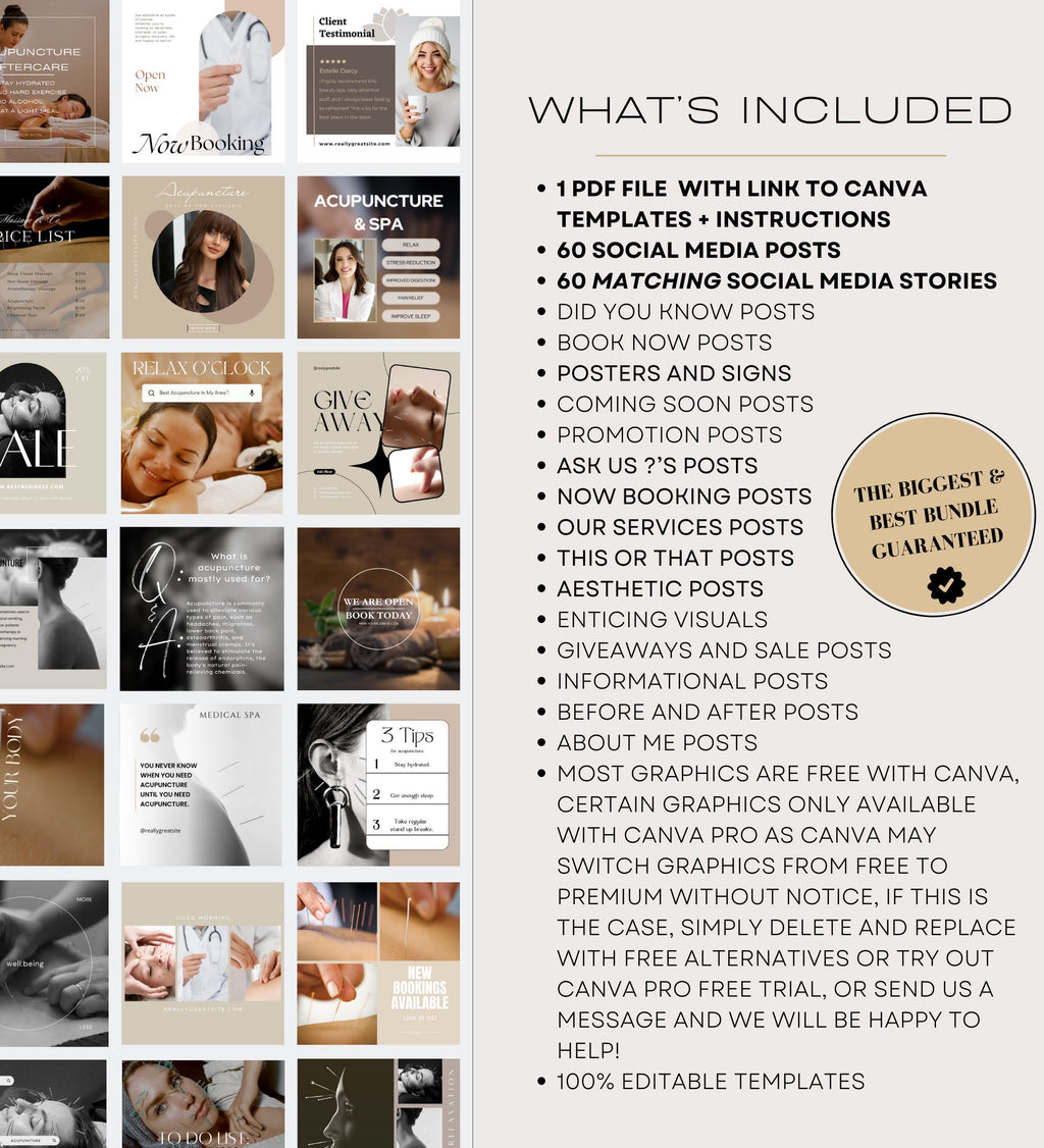 120 Acupuncture Instagram Post Templates | Canva Social Media (Digital Download)