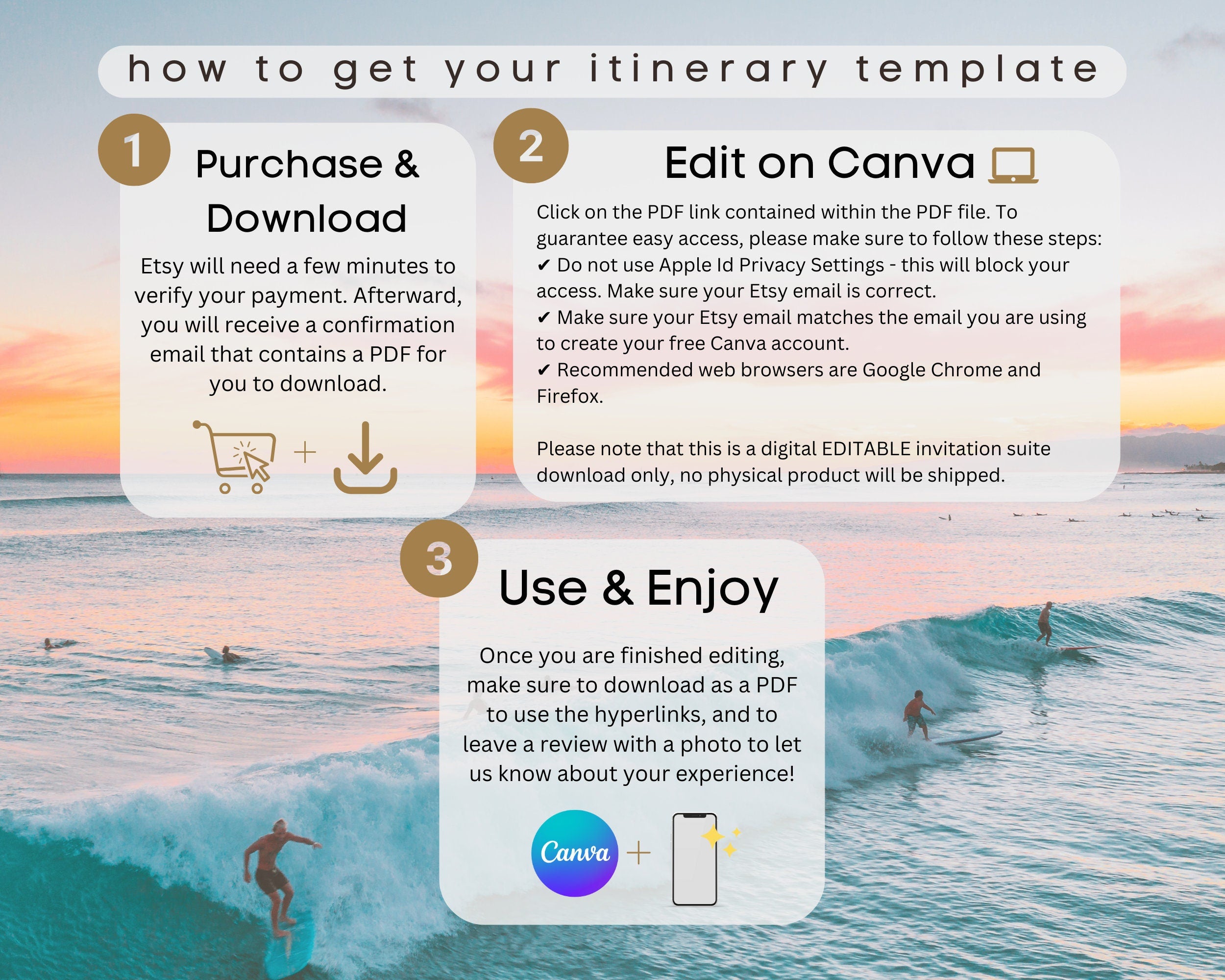 Editable Digital HAWAII Travel Itinerary, Digital Planner Modern Minimal, Travel Planner, Canva Template, Digital Template, Hawaii Itinerary