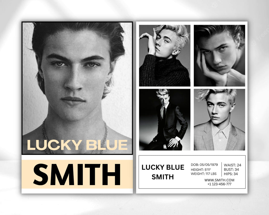 Male Model Comp Card Template, Editable Fashion Z Card (Canva)
