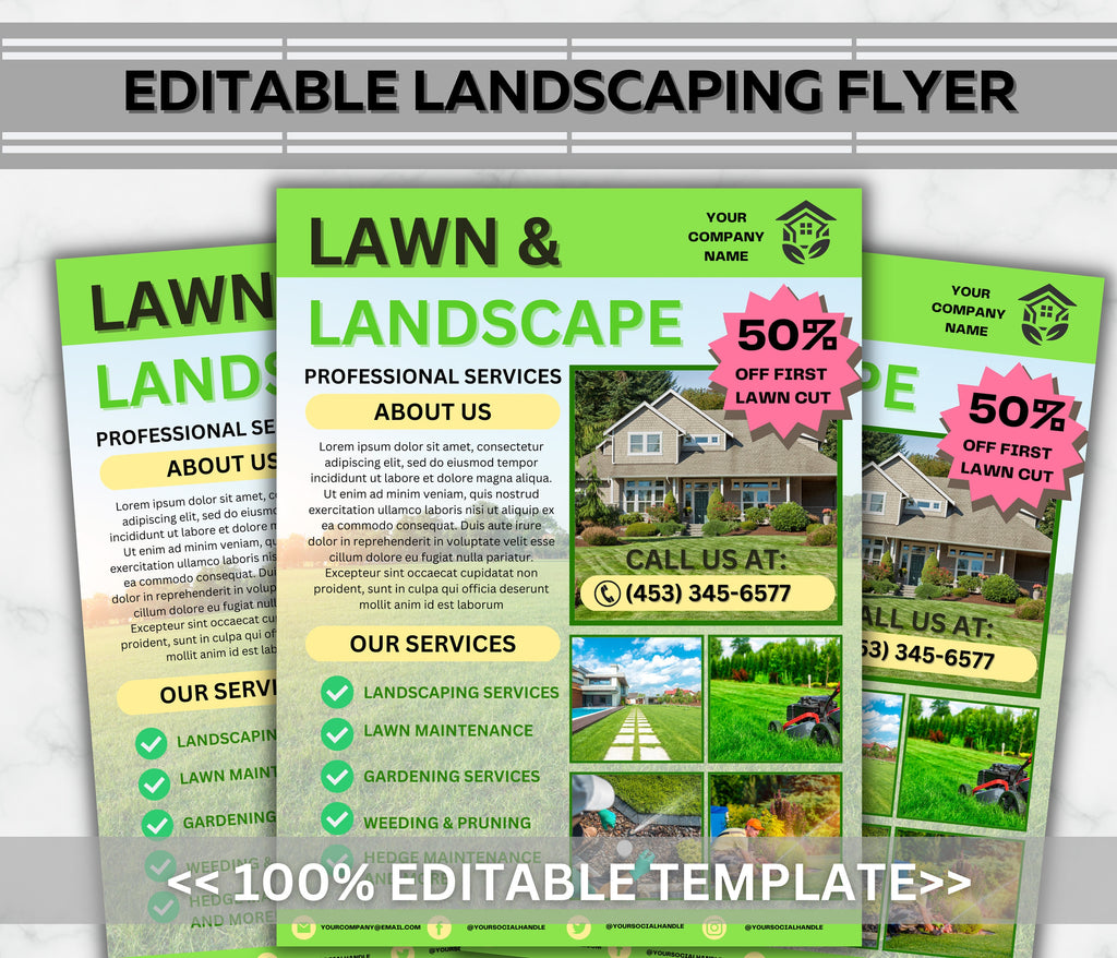 Lawn Care Flyer, Landscaping Services, DIY Template (Canva)