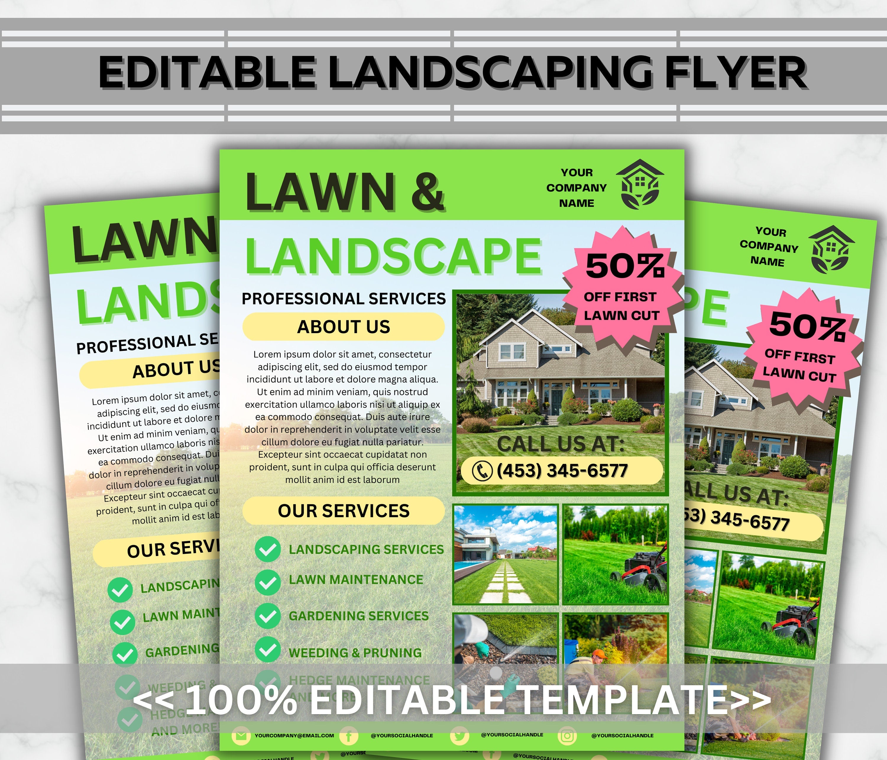 Lawn Care Flyer, Landscaping Services, DIY Template (Canva)