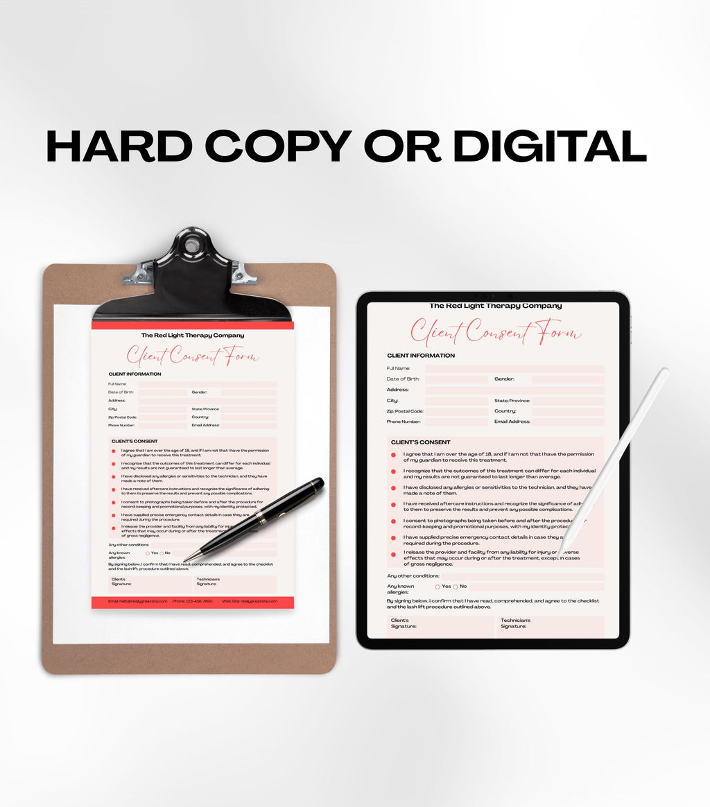 Red Light Therapy Business Forms, Red Light Therapy Consultation Forms, Red Light Therapy Aftercare, Consent Form, Aftercare Instructions