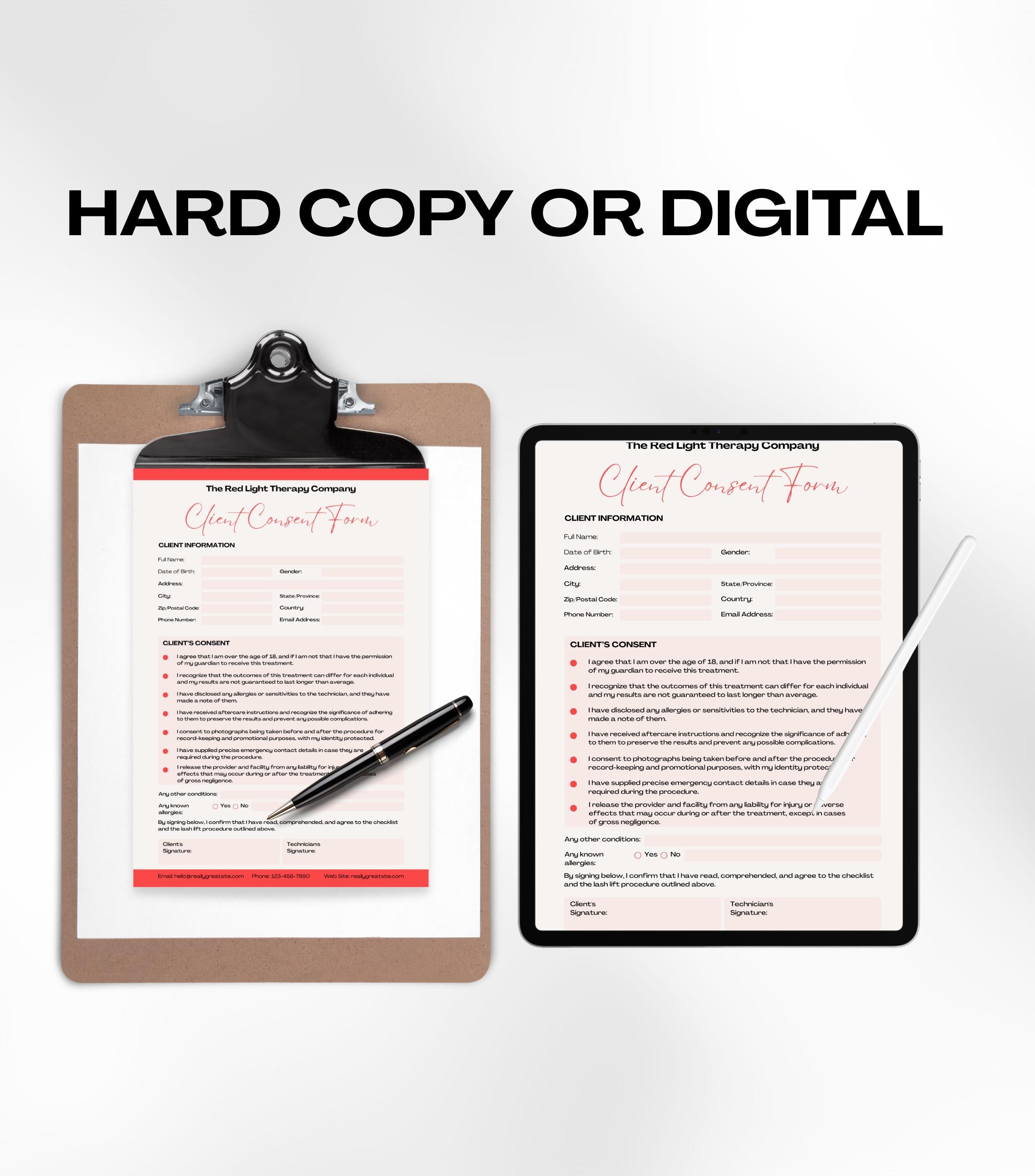 Red Light Therapy Business Forms, Red Light Therapy Consultation Forms, Red Light Therapy Aftercare, Consent Form, Aftercare Instructions