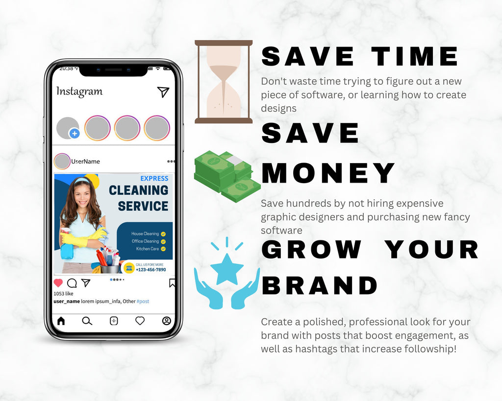 Cleaning Business Instagram Posts, Canva Templates (Digital Download)