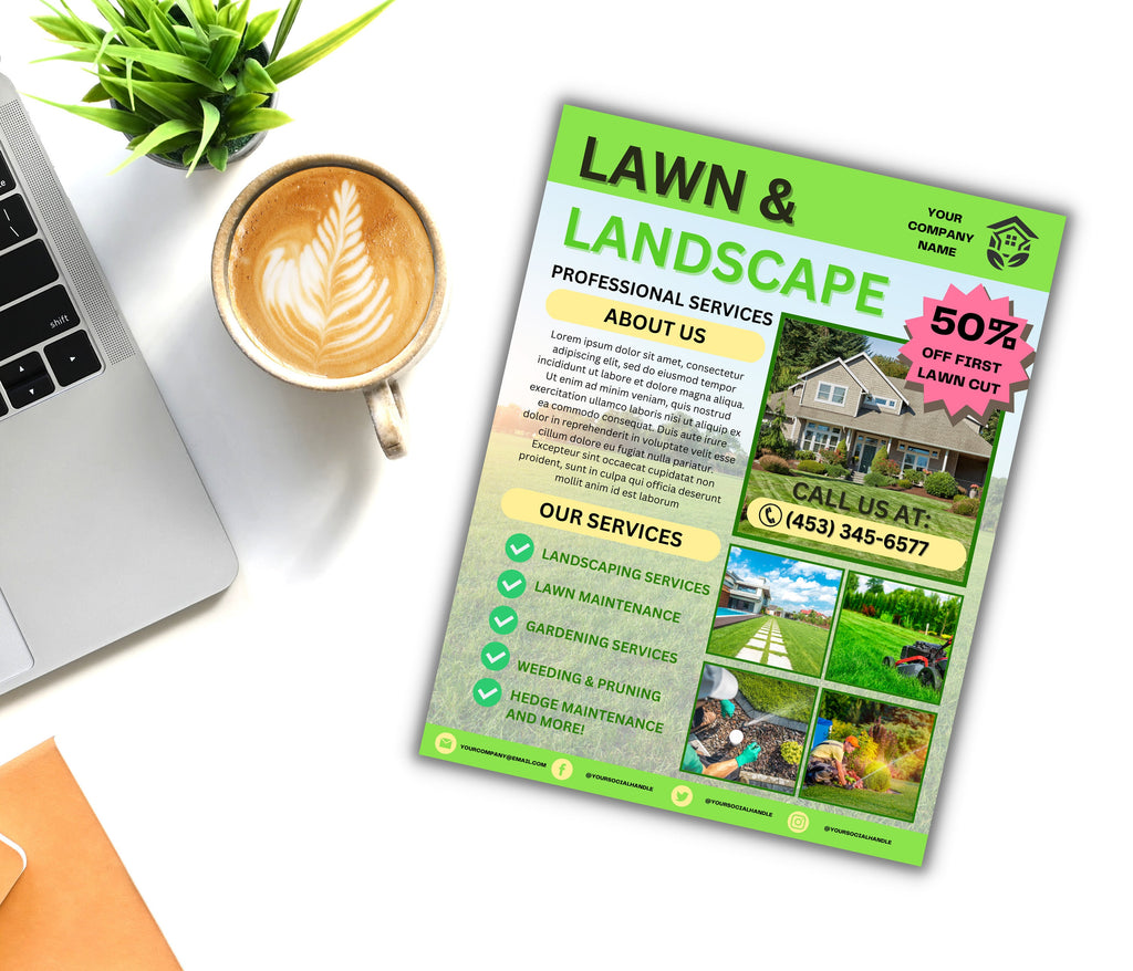 Lawn Care Flyer, Landscaping Services, DIY Template (Canva)