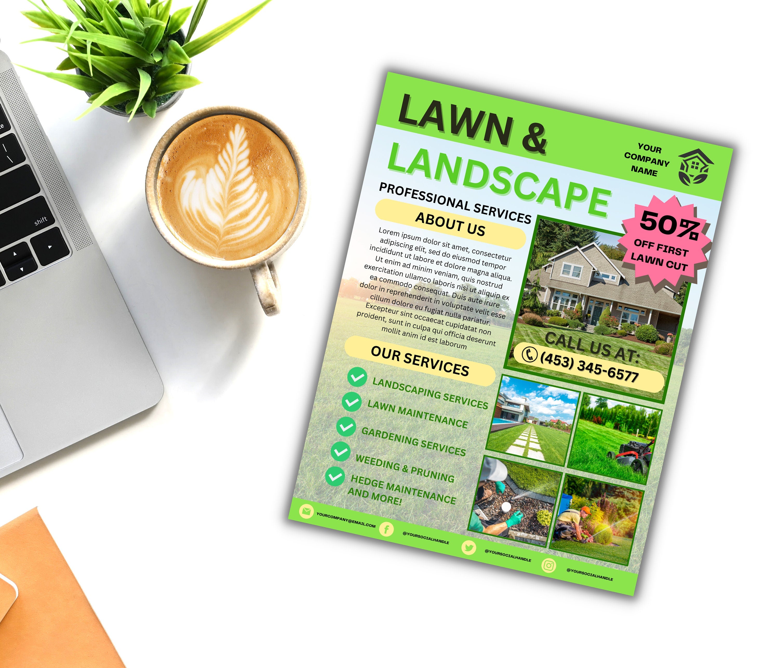 Lawn Care Flyer, Landscaping Services, DIY Template (Canva)