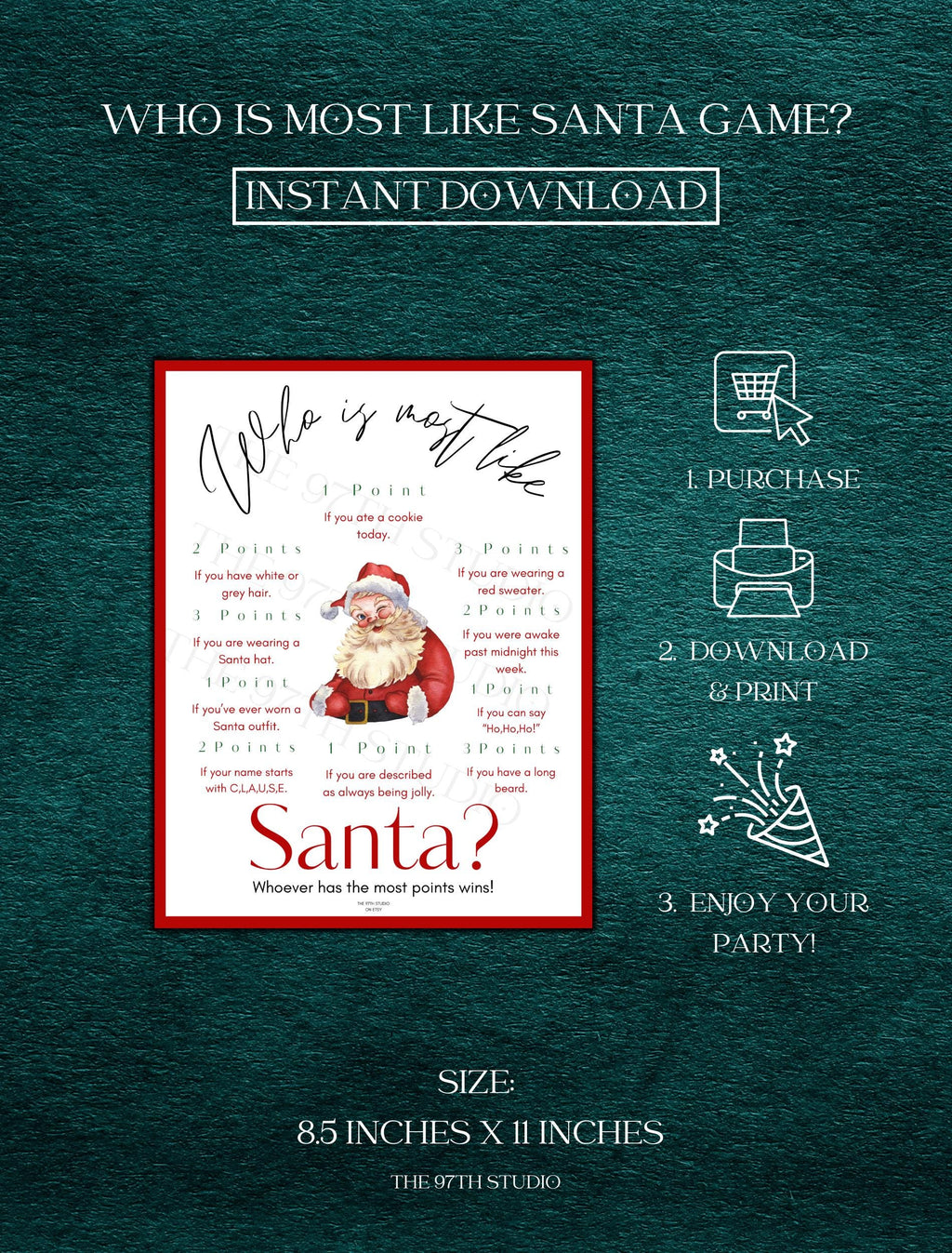 Who Is Most Like Santa Game | Office Christmas Party Game | Christmas Family Game | Printable Christmas Game | Holiday Party Game | Santa