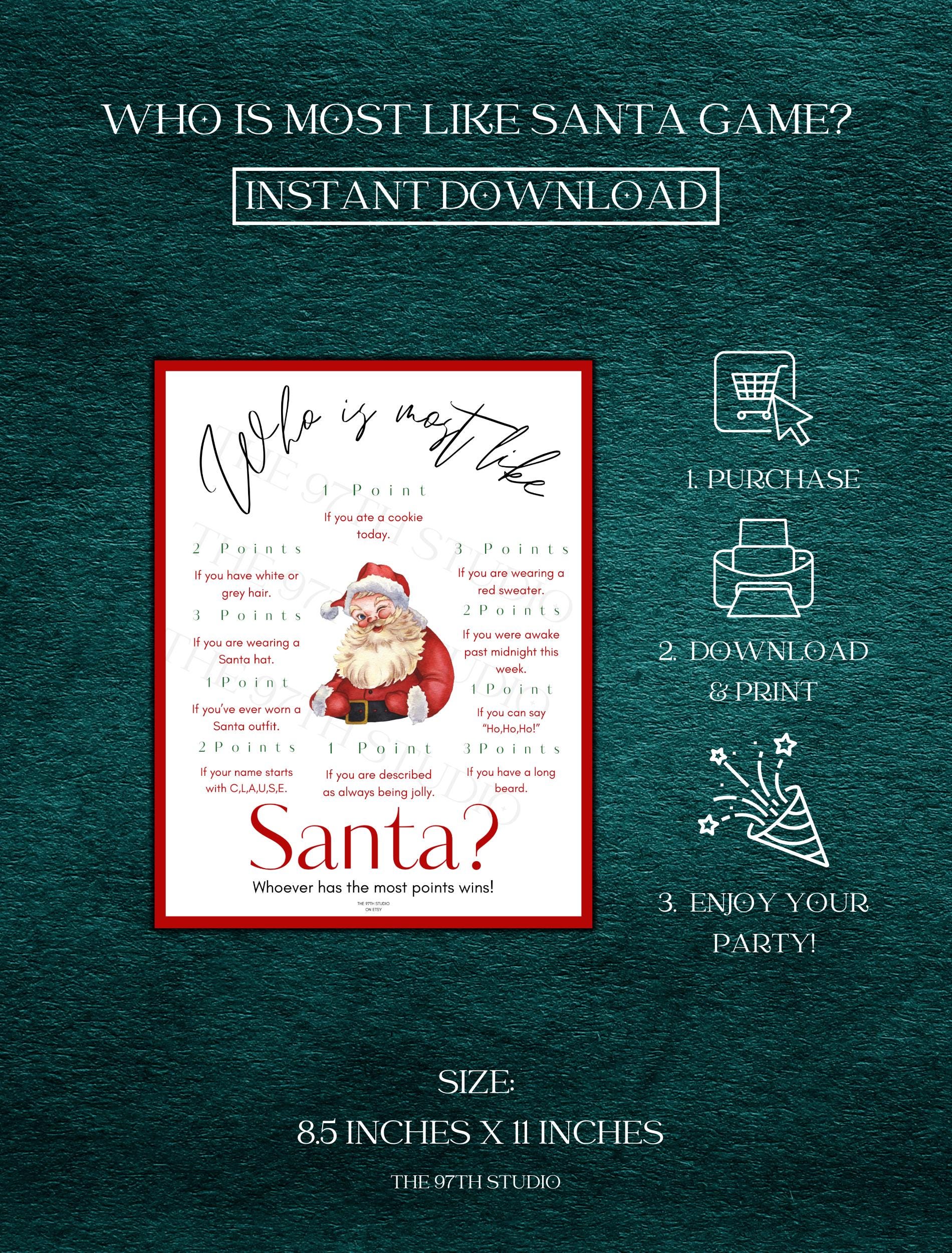 Who Is Most Like Santa Game | Office Christmas Party Game | Christmas Family Game | Printable Christmas Game | Holiday Party Game | Santa
