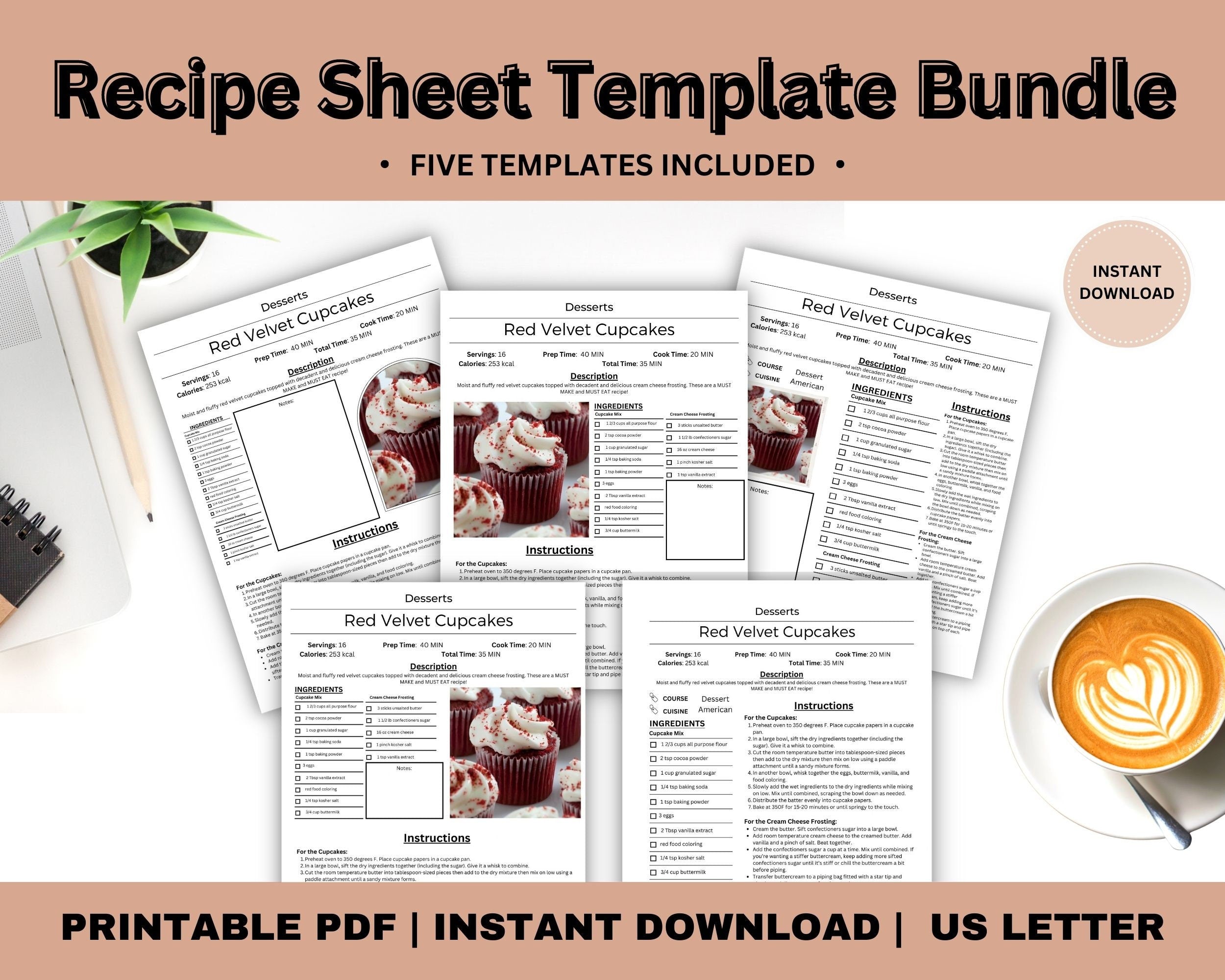 Editable Recipe Book Template, Minimalist Recipe Cards (PDF)