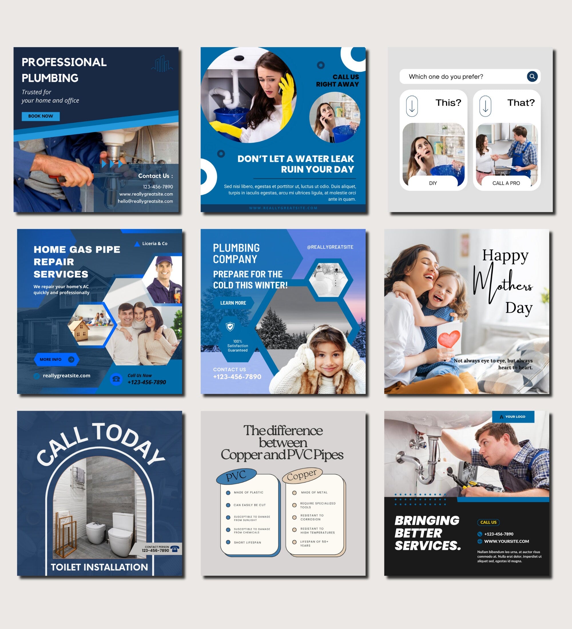 Plumbing Business Instagram Post Templates | Plumber Social Media| Plumbing Company | Social Media Marketing | Plumber Marketing | Plumbing