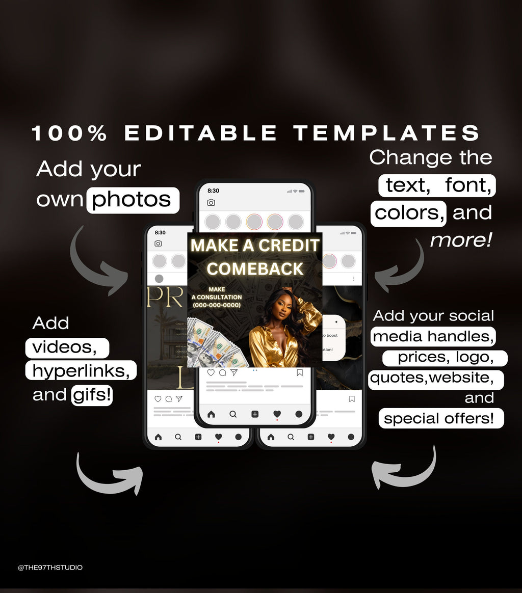 Gold Luxury Credit Repair Instagram Templates | Credit Repair Posts | Credit Repair Flyer | Credit Repair Business Social Media Marketing
